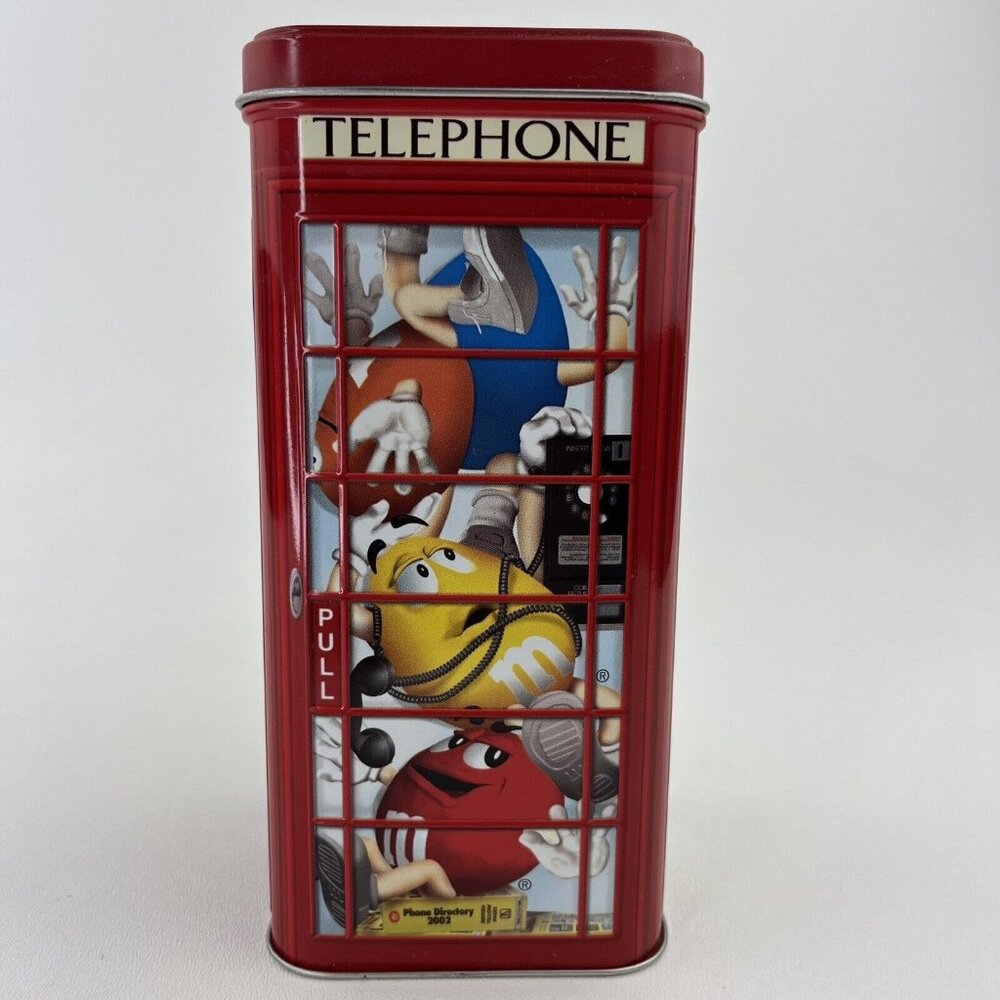 M&M’s Telephone Booth Tin Can 2002 Christmas Village Series Number 14